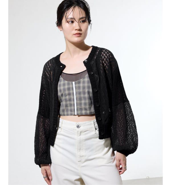 IENA「《予約/一部店舗限定》クロシェニット ミックスショートカーディガン」|カーディガン|