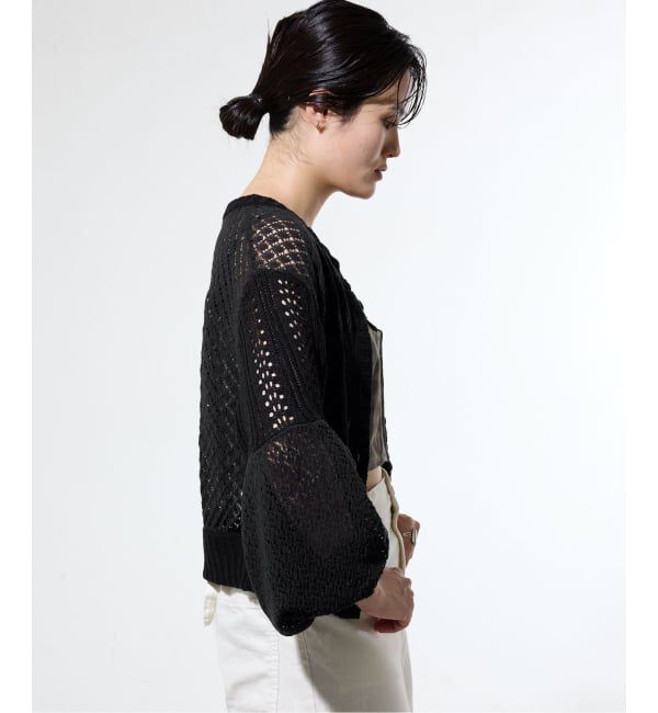 IENA「《予約/一部店舗限定》クロシェニット ミックスショートカーディガン」|カーディガン|