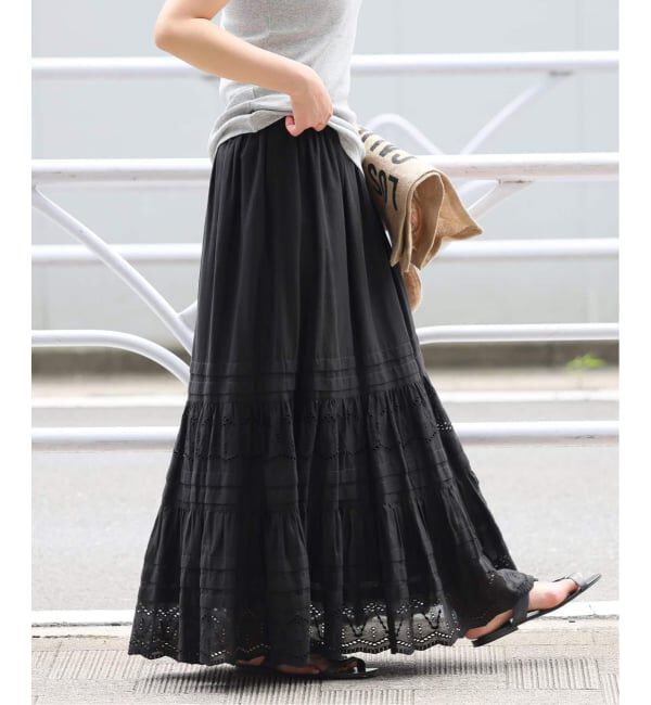 JOURNAL STANDARD relume「《WEB限定追加予約3》コットンボイルタック刺繍ロングスカート」|スカート|ブラック