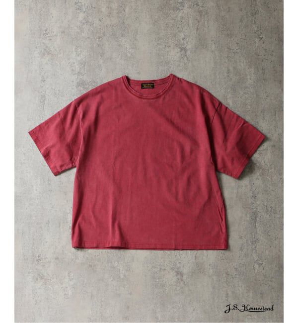 J.S.Homestead「J.S.Homestead / コールド ダイ ダメージ ネック Tシャツ」|Tシャツ・カットソー|レッド
