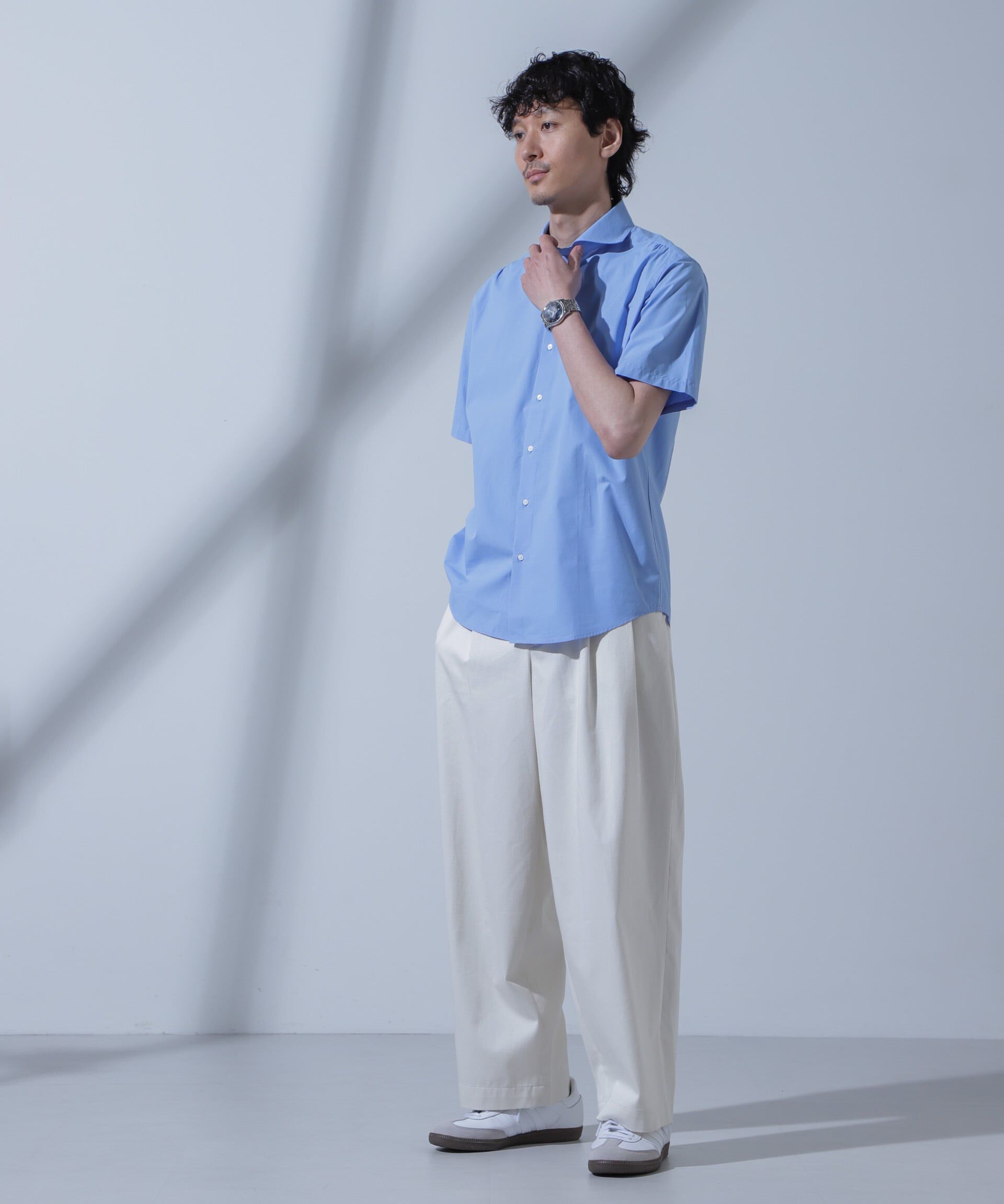 nano･universe「「N SHIRTS」AntiSoaked(R)汗染み防止ホリゾンタルカラーシャツ半袖」|シャツ・ブラウス|