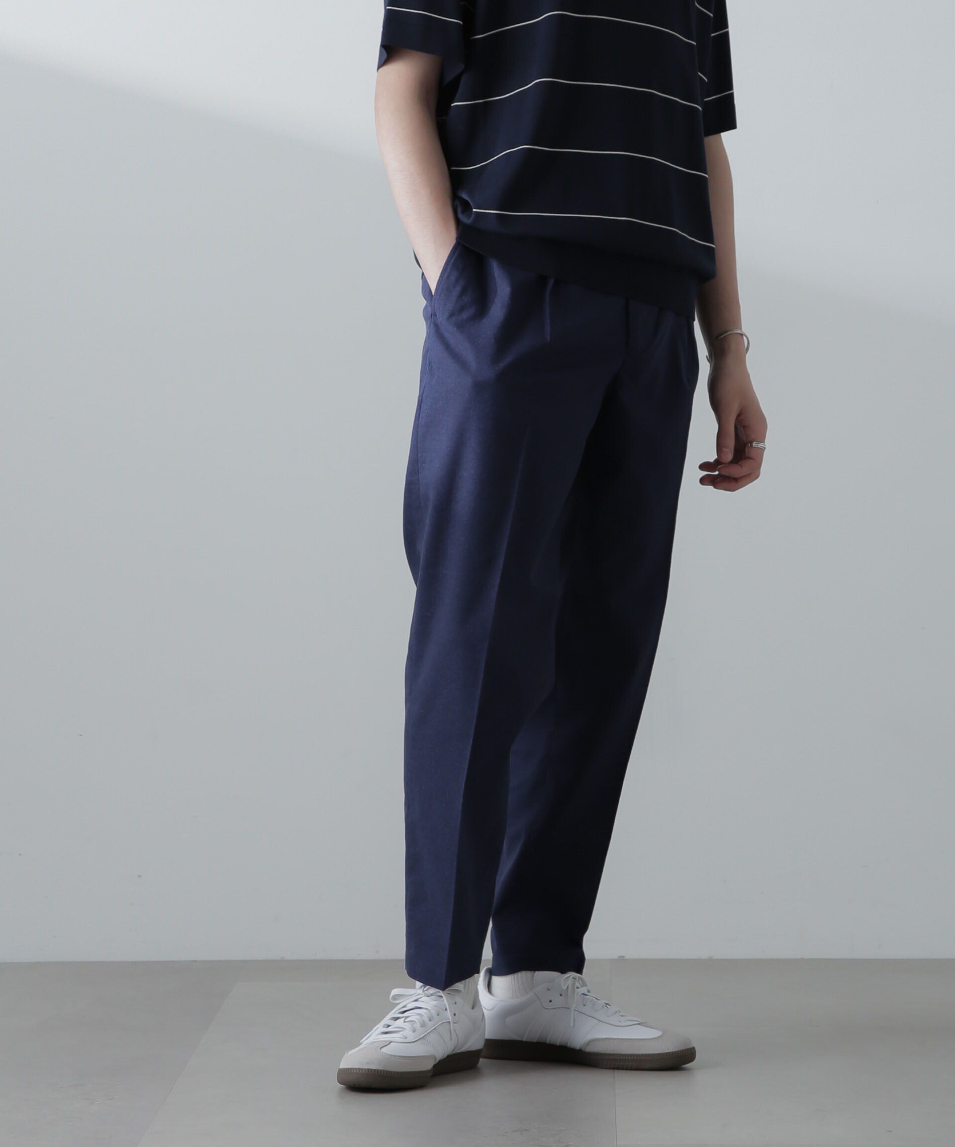 nano･universe「サイドシャーリング リネンパンツ」|チノ|ネイビー