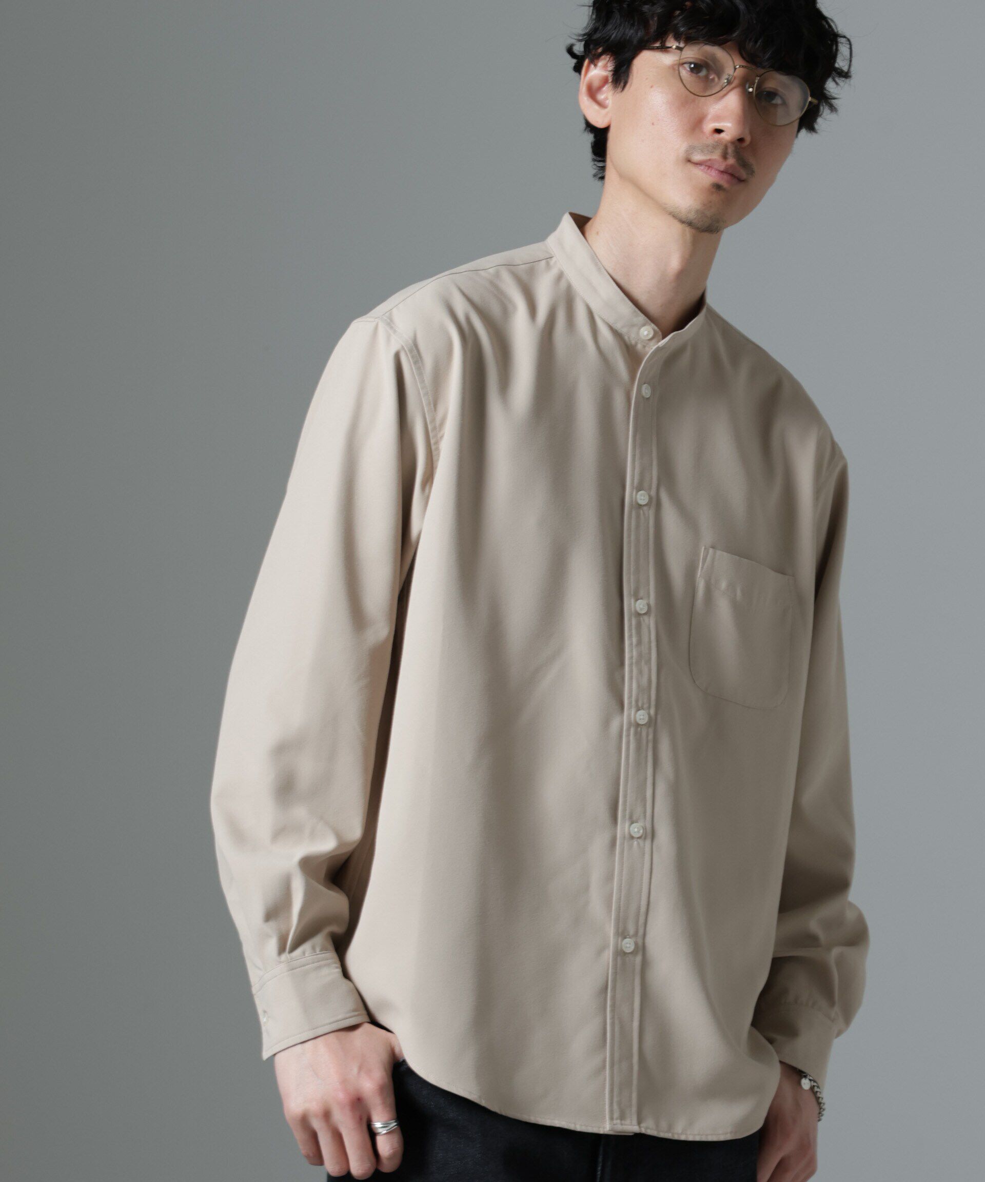 nano･universe「AMATA コットンタッチバンドカラーシャツ」|シャツ・ブラウス|ベージュ