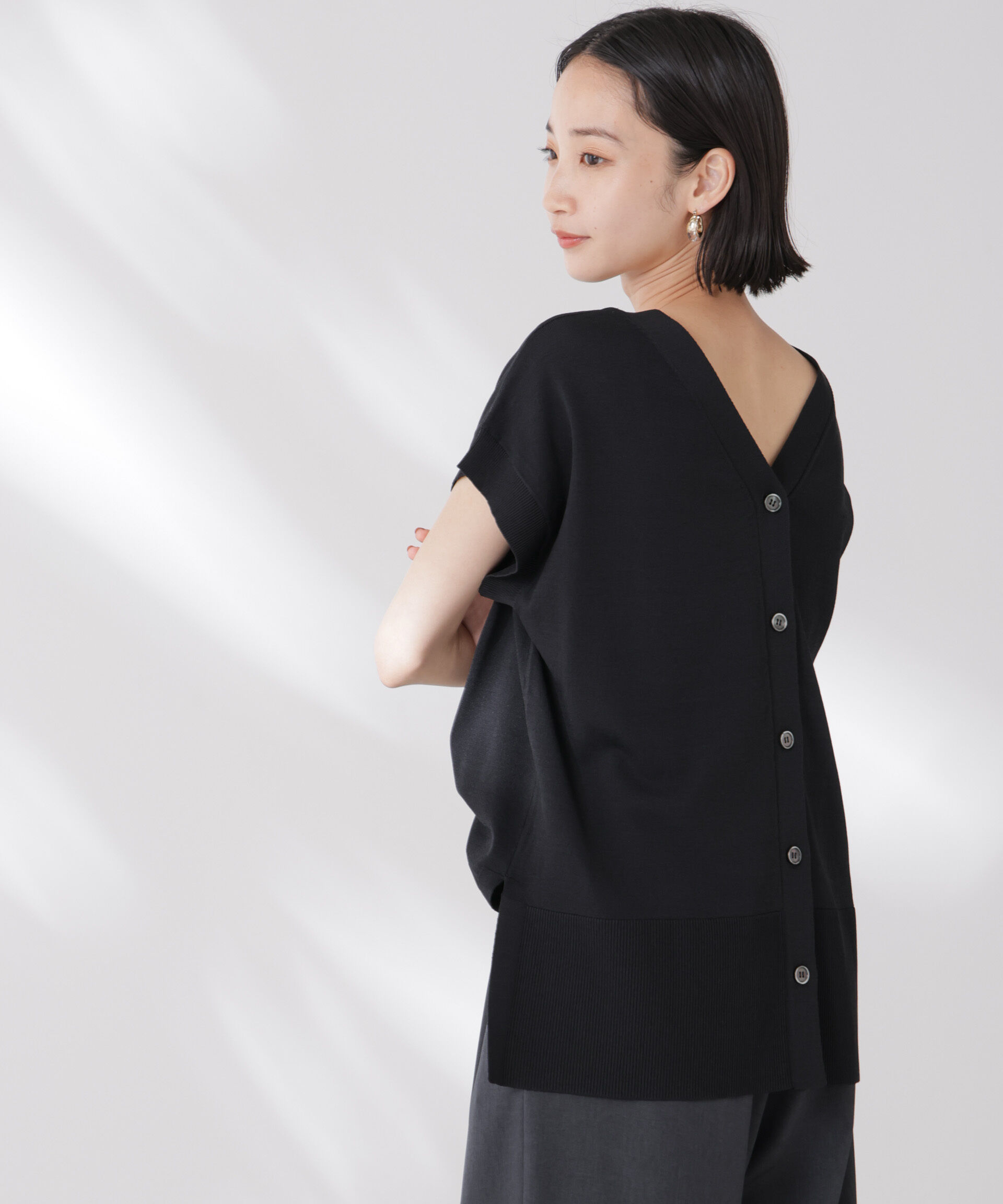 nano･universe「多機能強撚前後2wayフレンチスリーブニット」|ニット・セーター|