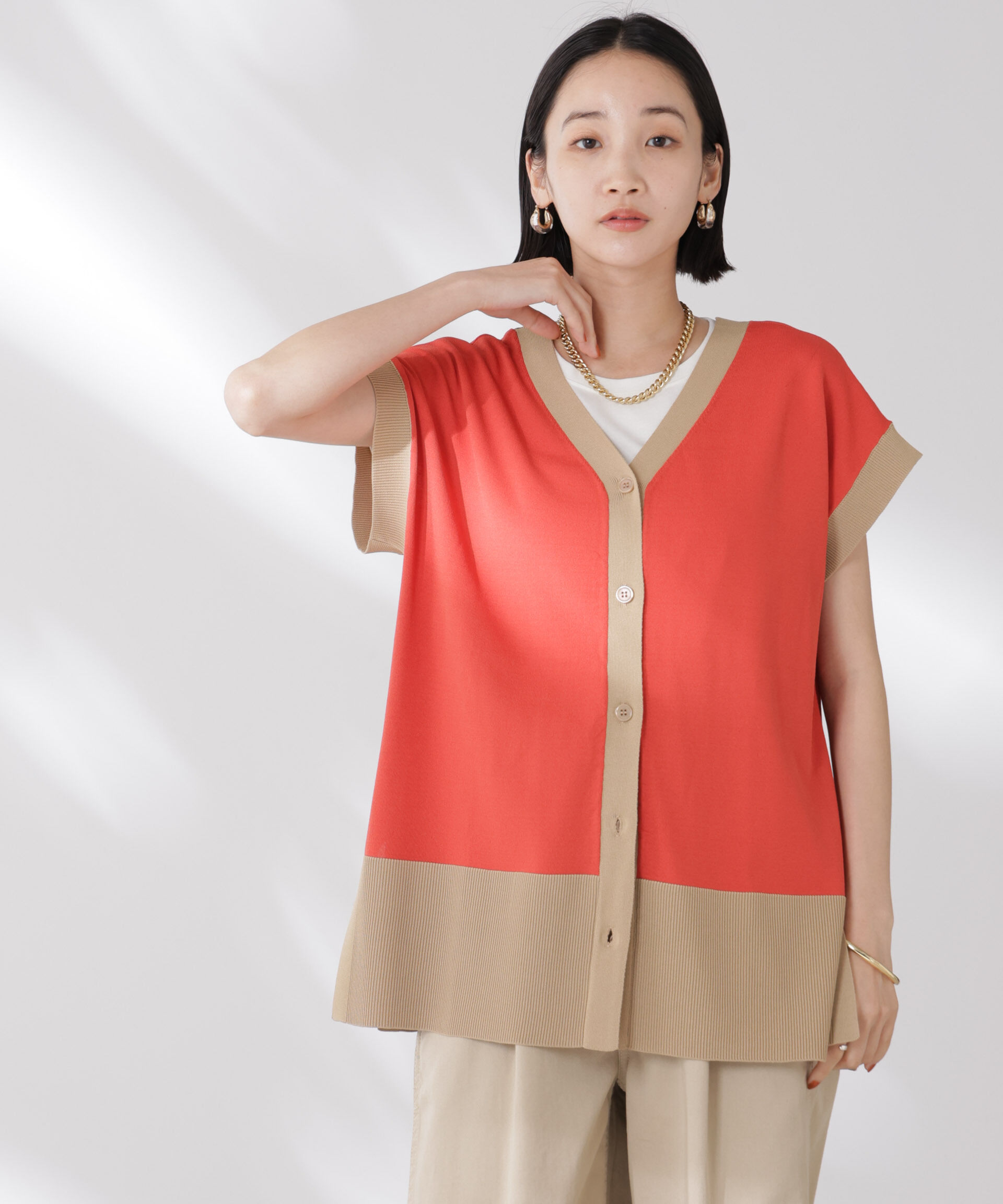 nano･universe「多機能強撚前後2wayフレンチスリーブニット」|ニット・セーター|レッド