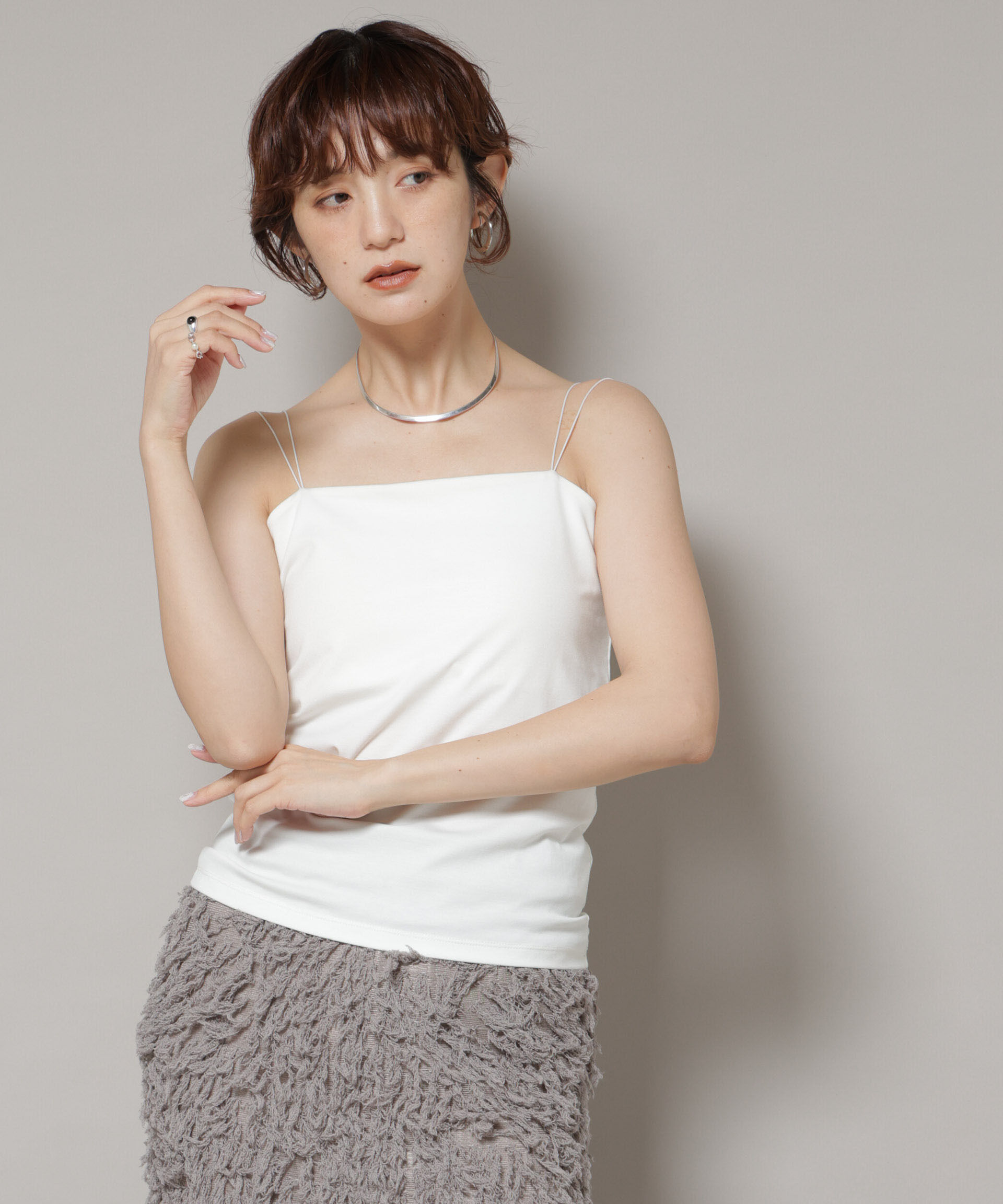 nano･universe「ストレッチポンチカップ付きベアトップキャミソール」|Tシャツ・カットソー|