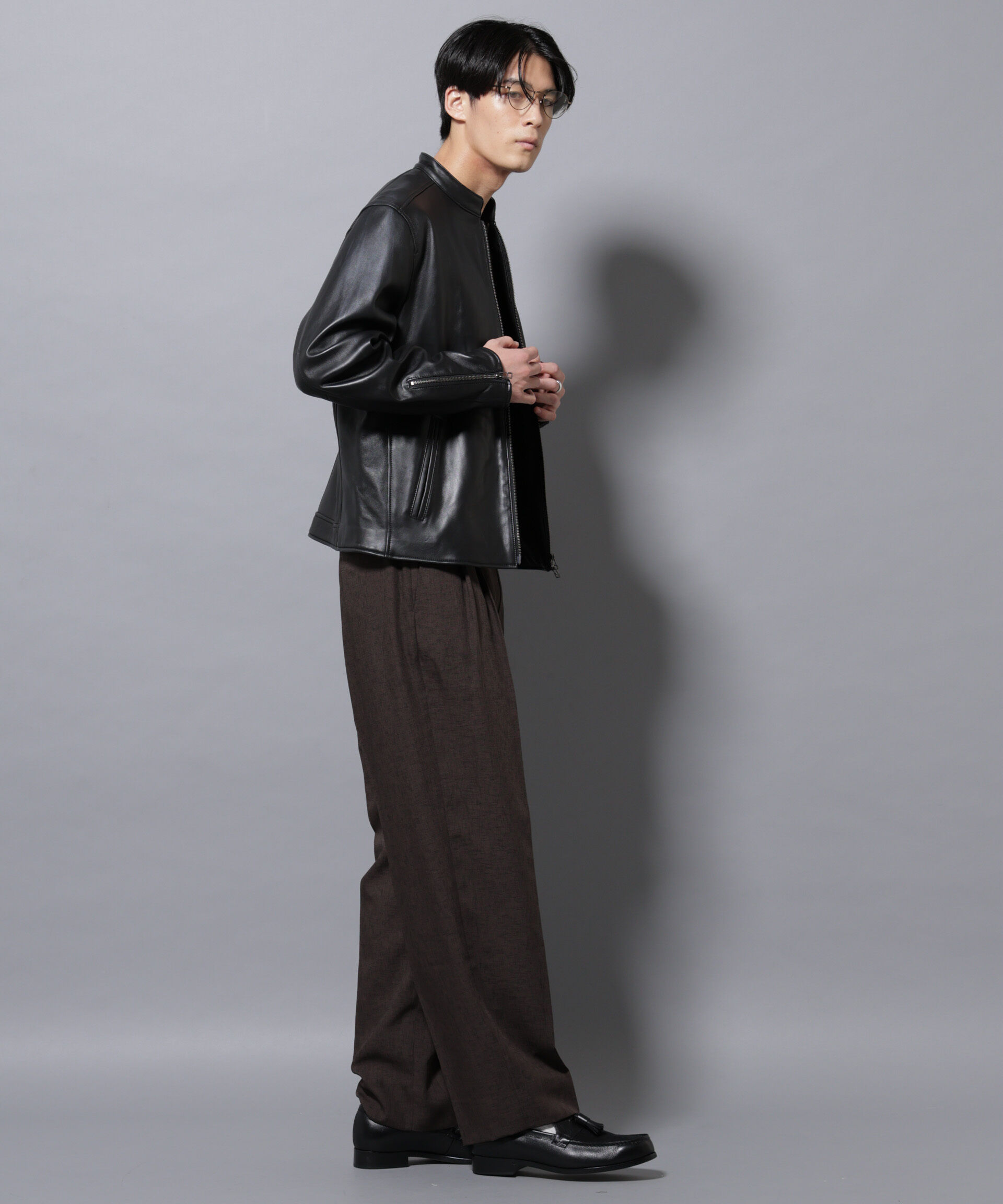 nano･universe「バンドカラーレザーシングルライダースジャケット」|ライダースジャケット|