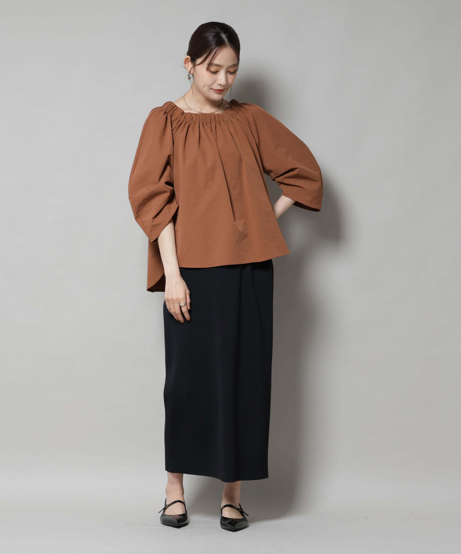 nano･universe「ボリュームギャザータックスリーブブラウス」|シャツ・ブラウス|