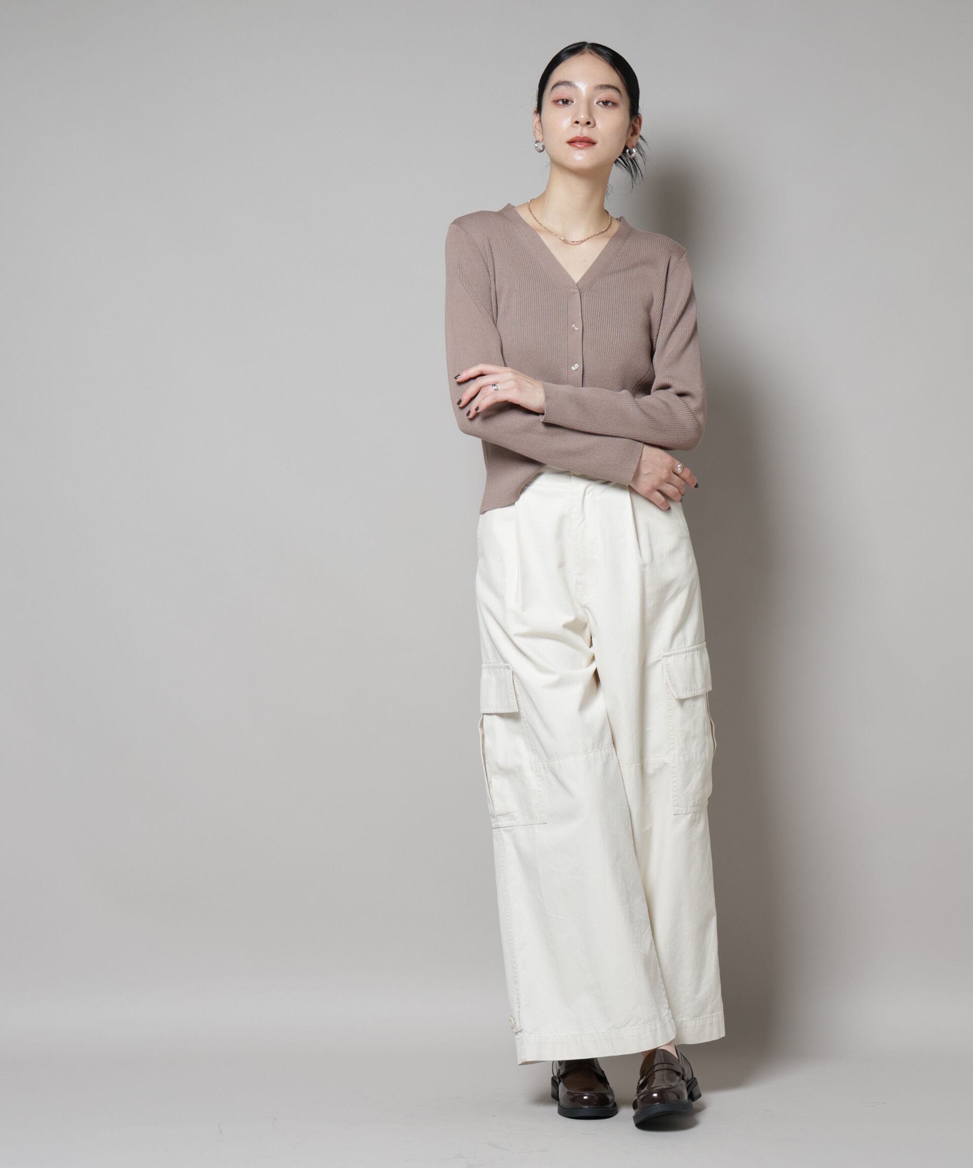 nano･universe「CICA&UVカット加工Vネックリブカーディガン」|ニット・セーター|