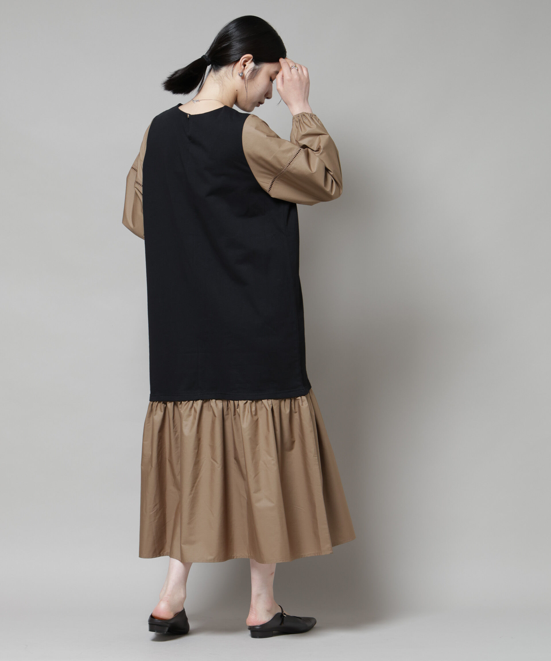 nano･universe「ハシゴレーススリーブ異素材コンビワンピース」|ワンピース|