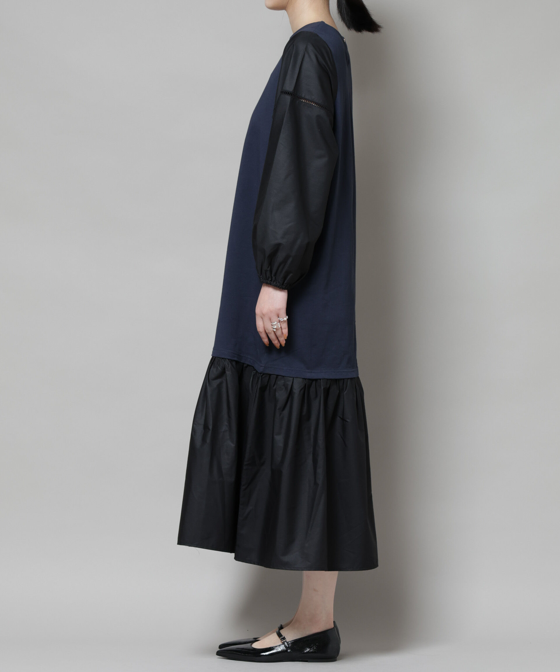 nano･universe「ハシゴレーススリーブ異素材コンビワンピース」|ワンピース|