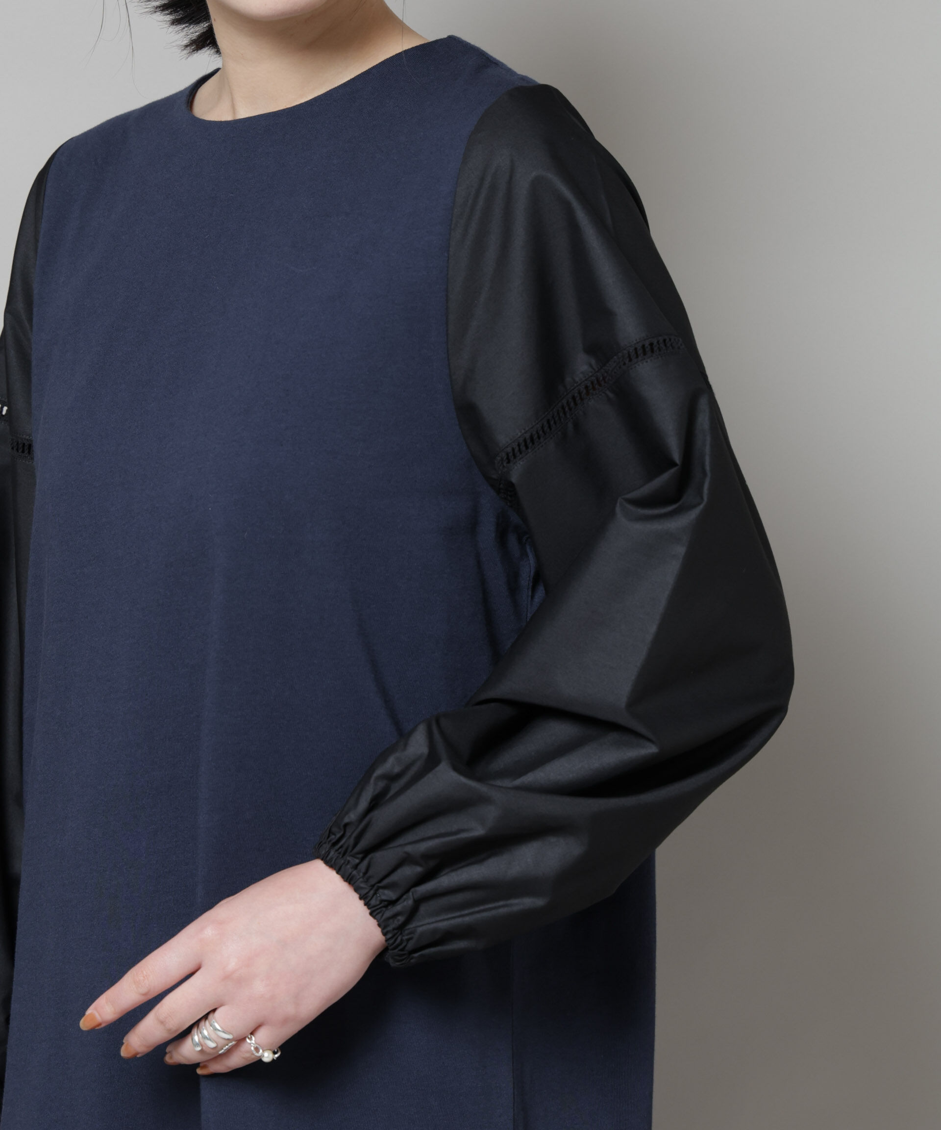 nano･universe「ハシゴレーススリーブ異素材コンビワンピース」|ワンピース|