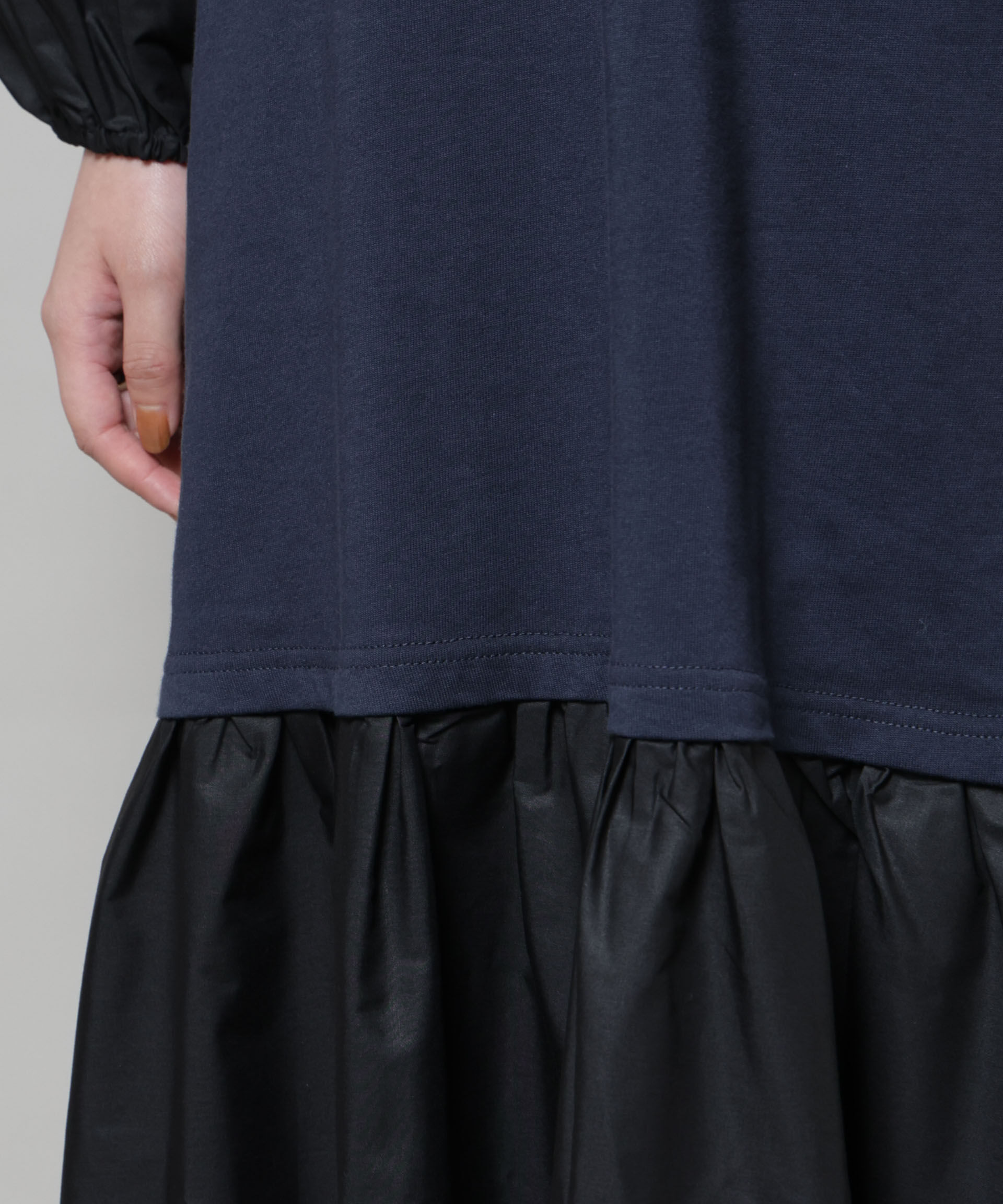 nano･universe「ハシゴレーススリーブ異素材コンビワンピース」|ワンピース|