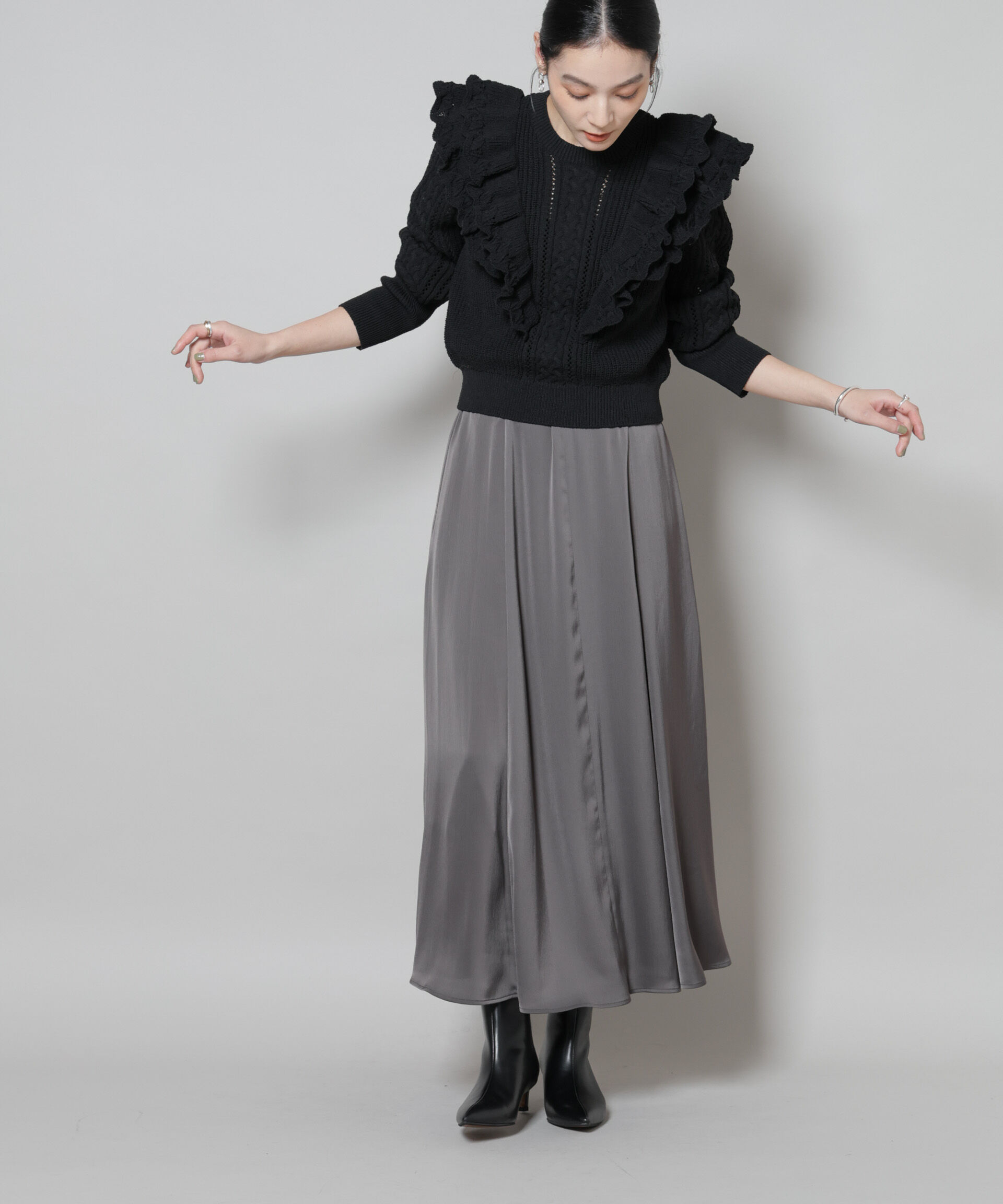 nano･universe「サテンフレアマキシスカート(セットアップ可)」|スカート|