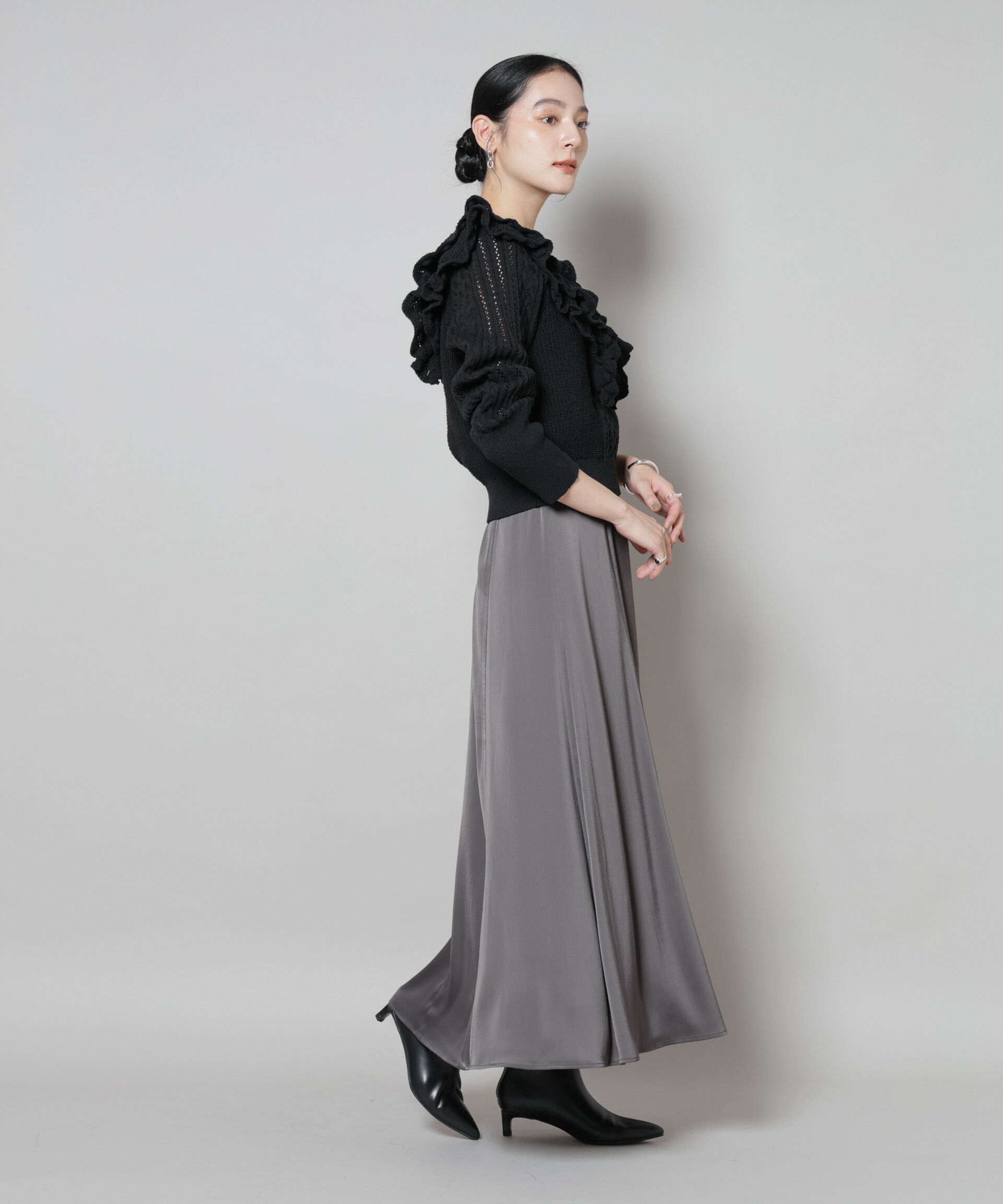 nano･universe「サテンフレアマキシスカート(セットアップ可)」|スカート|