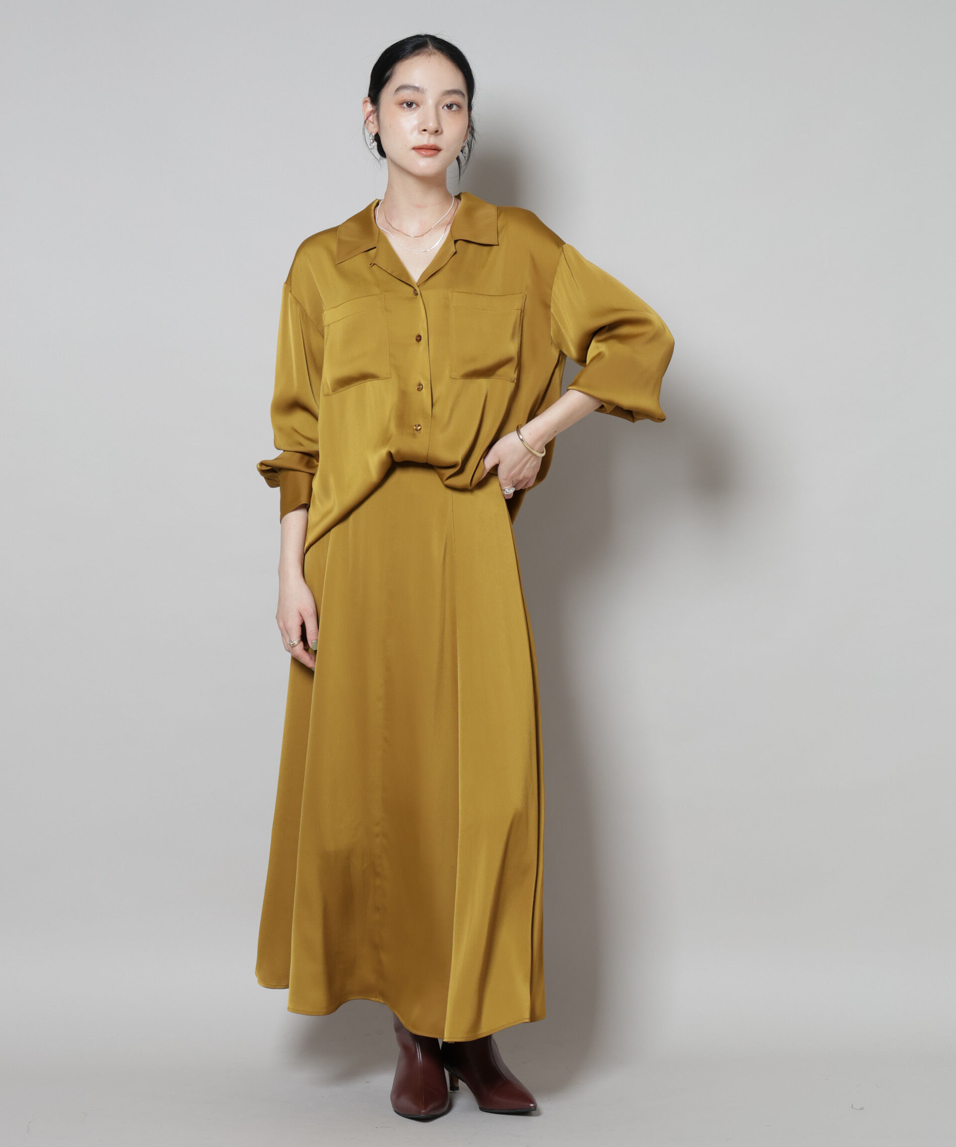 nano･universe「サテンフレアマキシスカート(セットアップ可)」|スカート|