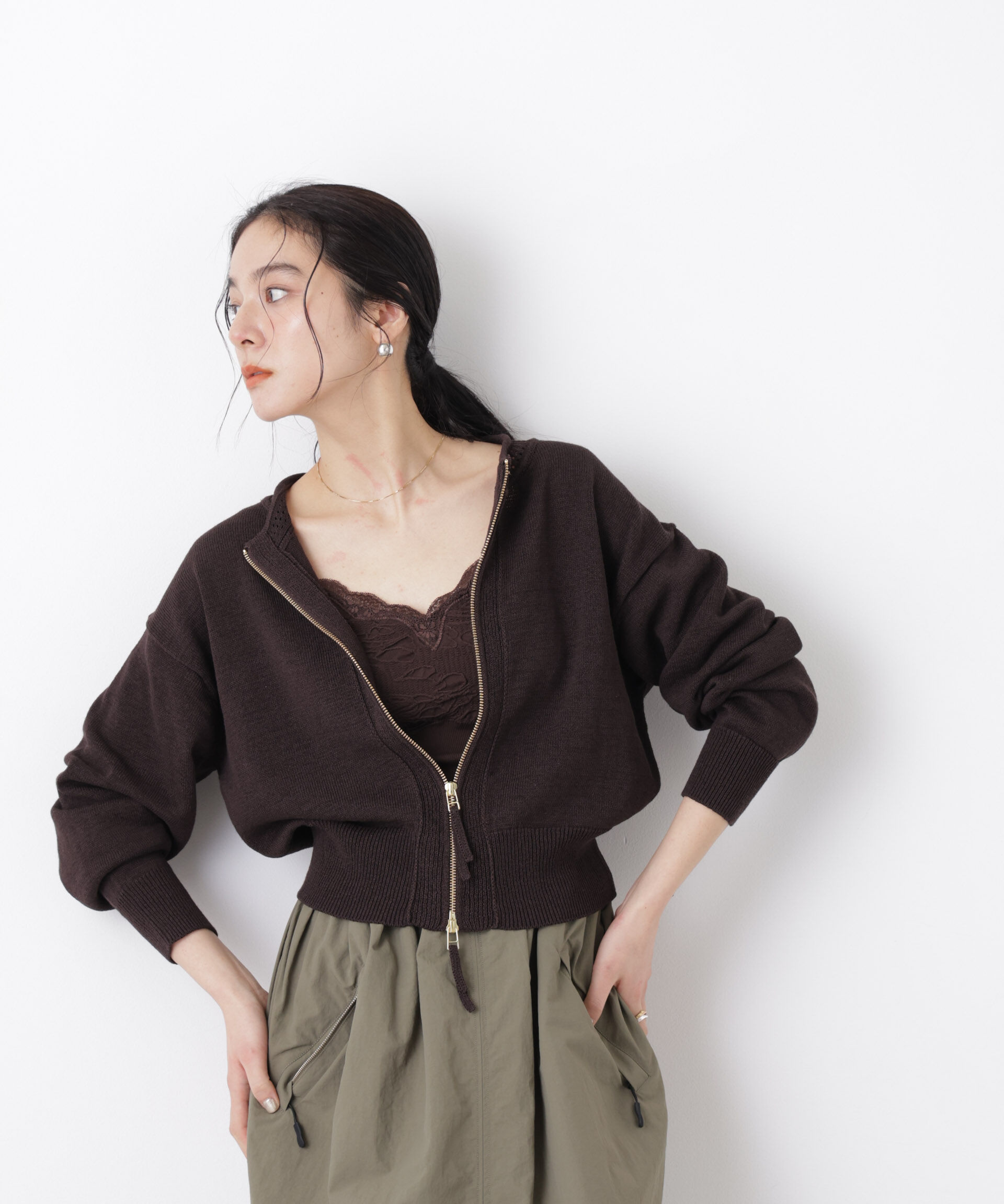 nano･universe「リネン混テープヤーンジップニットカーディガン」|ニット・セーター|