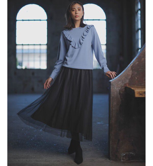 自由区「【洗える】ピュアカシミヤフリルディティール ニット」|ニット・セーター|