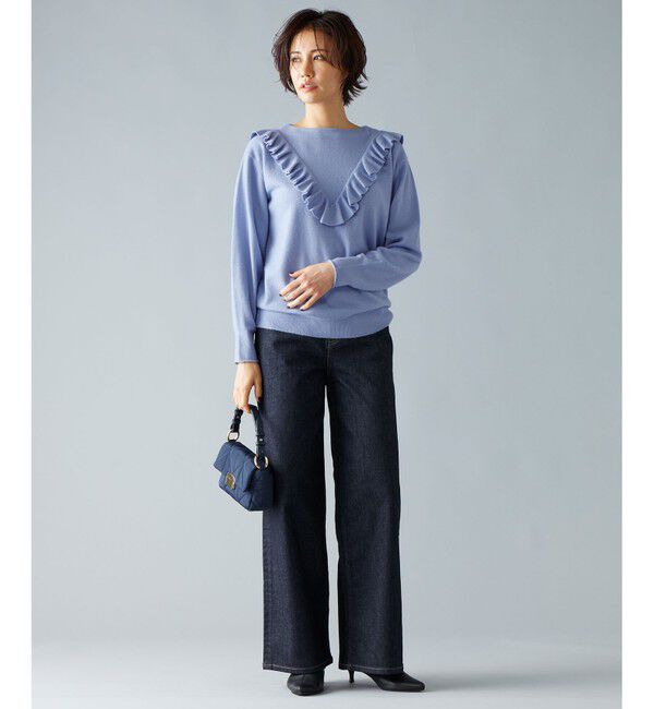 自由区「【洗える】ピュアカシミヤフリルディティール ニット」|ニット・セーター|