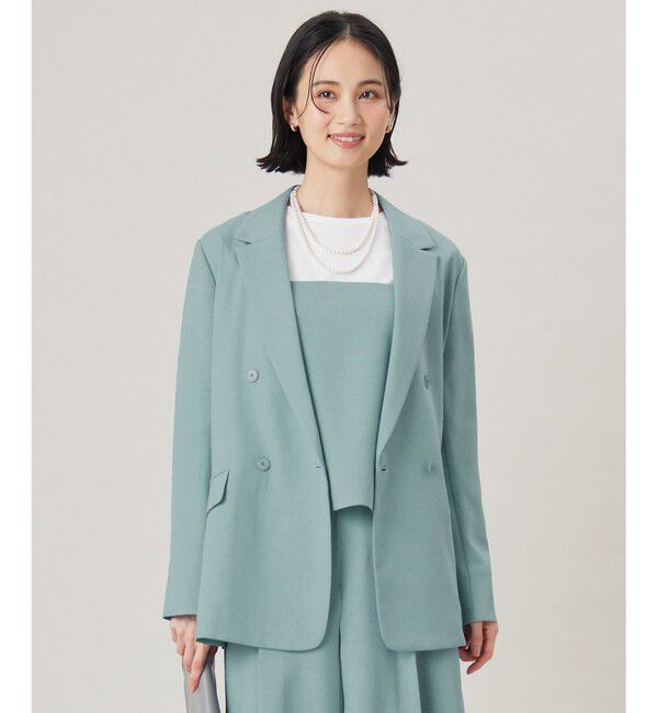 自由区「【SHIHOさん着用・セットアップ対応・接触冷感・洗える】リネンライクシンセティックテーラード ジャケット」|テーラードジャケット|ライトブルー