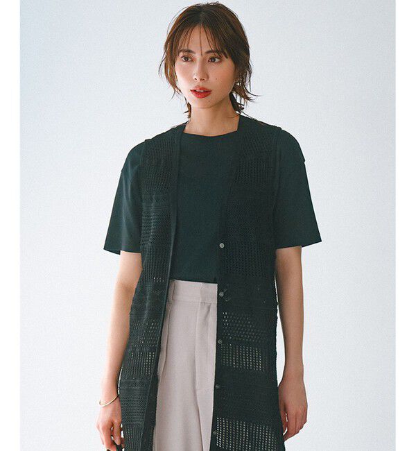 23区「【GLOW8月号掲載/接触冷感】半袖 クロップド IT TEE」|Tシャツ・カットソー|ブラック系