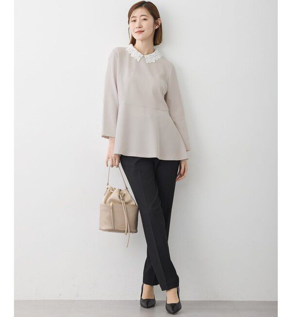 23区「【セットアップ対応/洗える】トリアセダブルジョーゼット 2WAYレース襟 ペプラムブラウス」|シャツ・ブラウス|