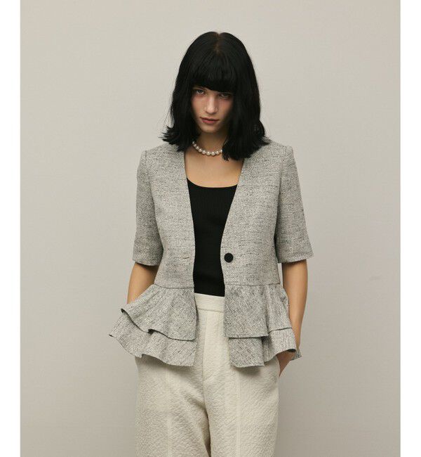 GRACE CONTINENTAL「ペプラムツイードジャケット」|ノーカラージャケット|