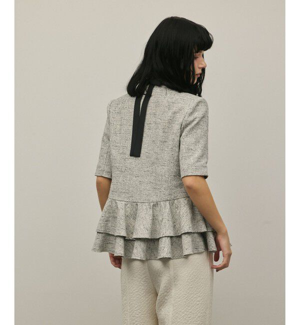 GRACE CONTINENTAL「ペプラムツイードジャケット」|ノーカラージャケット|