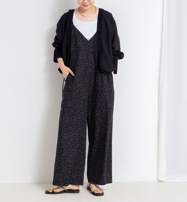 Rie Miller「ウォッシャブルシーチングプリントオールインワン」|オールインワン|ブラック系その他