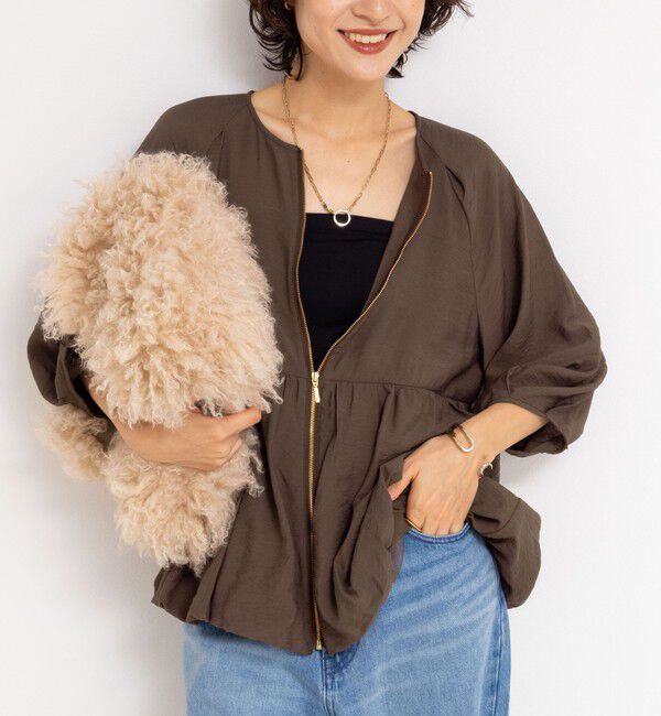 NOLLEY'S「ペプラムバルーンライトブルゾン」|ブルゾン・スタジャン|ブラウン