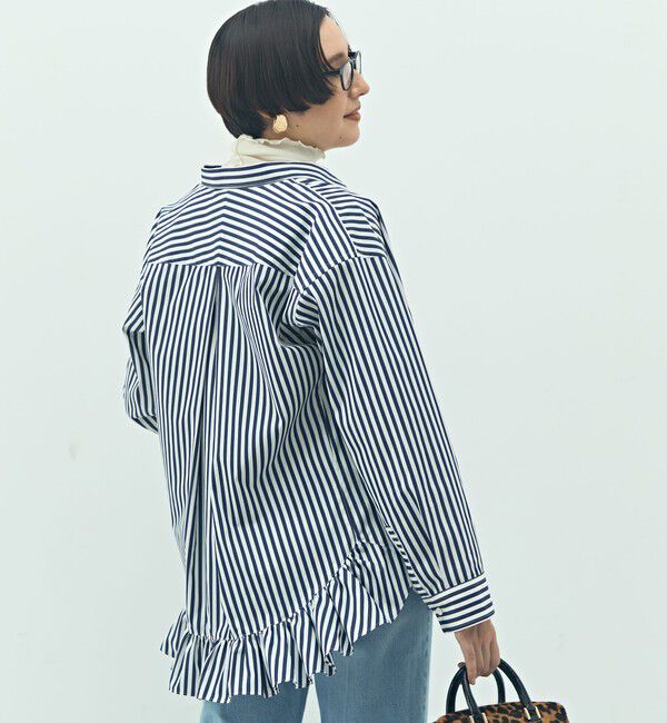 Rie Miller「ウォッシャブル裾フリルレギュラーカラーシャツ」|シャツ・ブラウス|