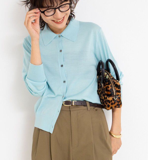 NOLLEY'S「《手洗い可能》16Gマレー襟付きカーディガン」|カーディガン|サックス