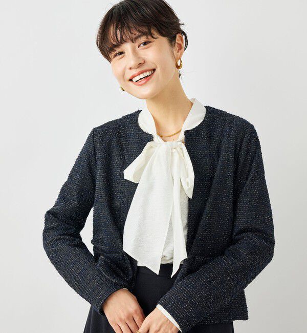 NOLLEY'S「ウォッシャブルツィーディージャージジャケット」|ノーカラージャケット|ネイビー