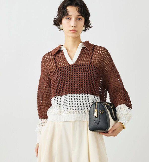 NOLLEY'S「《手洗い可能》テープメッシュ編ポロプルオーバー」|ニット・セーター|