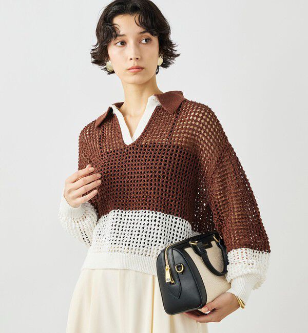 NOLLEY'S「《手洗い可能》テープメッシュ編ポロプルオーバー」|ニット・セーター|