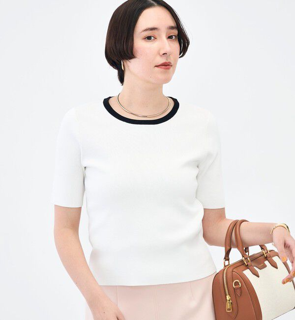 NOLLEY'S sophi「《アンサンブル対応》《手洗い可能》マルチファンクション5分袖プルオーバー」|ニット・セーター|ホワイト