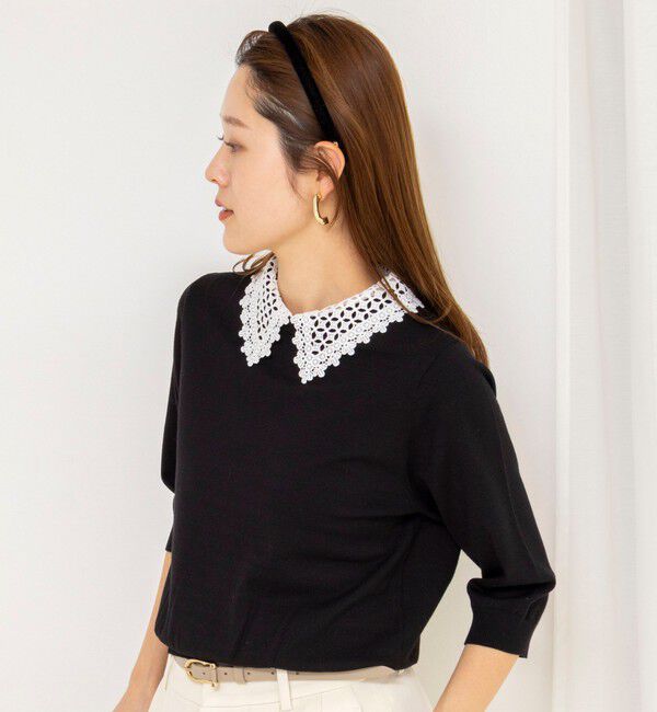 NOLLEY'S「【WEB＆一部店舗限定カラー】《手洗い可能》襟レース取り外し6分袖プルオーバー」|ニット・セーター|