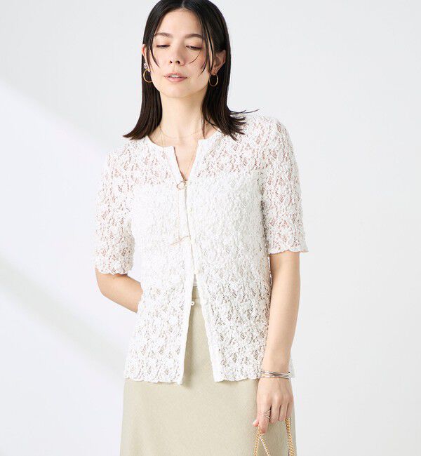 NOLLEY'S sophi「ウォッシャブルストレッチレース両前半袖カーデ」|カーディガン|