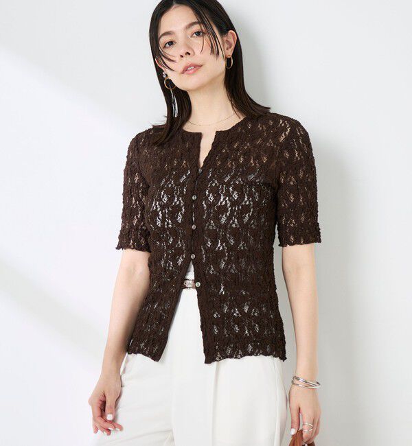NOLLEY'S sophi「ウォッシャブルストレッチレース両前半袖カーデ」|カーディガン|