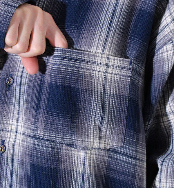 GLOSTER「【残暑にも快適なさらっとシャツ】ワッフルチェック ロングスリーブシャツ オンブレチェック」|シャツ・ブラウス|