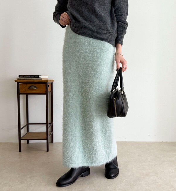 fredy emue「シャギーニットスカート」|タイト|ミント