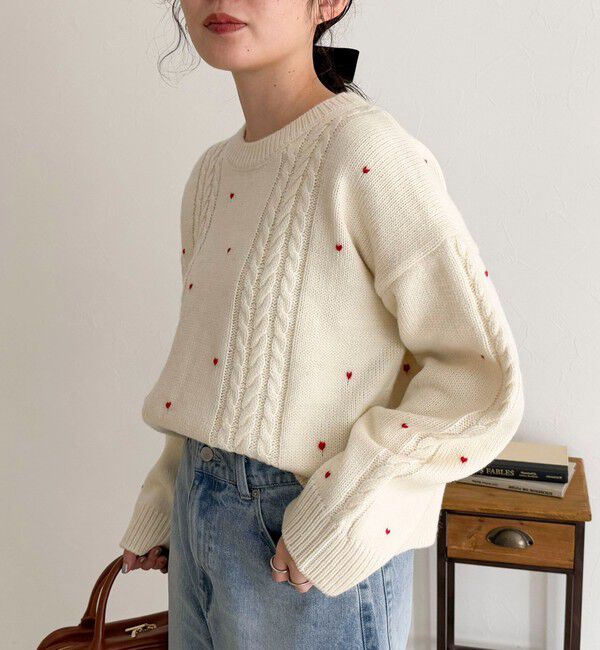 fredy emue「ハート刺繍柄編みニットプルオーバー」|ニット・セーター|