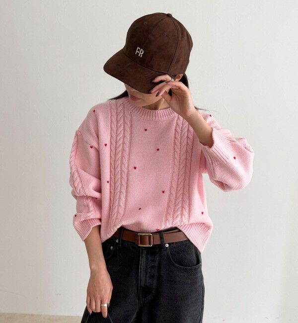 fredy emue「ハート刺繍柄編みニットプルオーバー」|ニット・セーター|