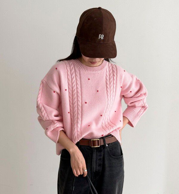 fredy emue「ハート刺繍柄編みニットプルオーバー」|ニット・セーター|