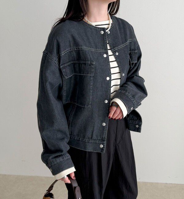 fredy emue「ニュアンスデニムノーカラージャケット」|ノーカラージャケット|