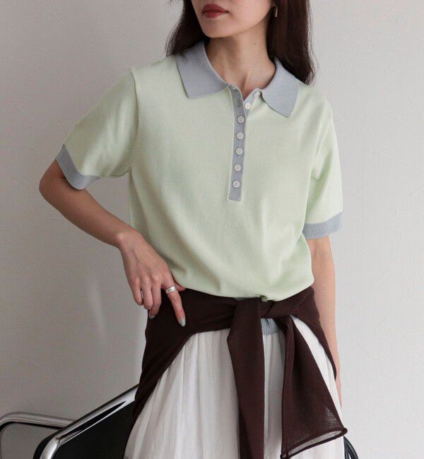 fredy emue「【接触冷感】配色ポロ衿半袖ニットプルオーバー」|ニット・セーター|