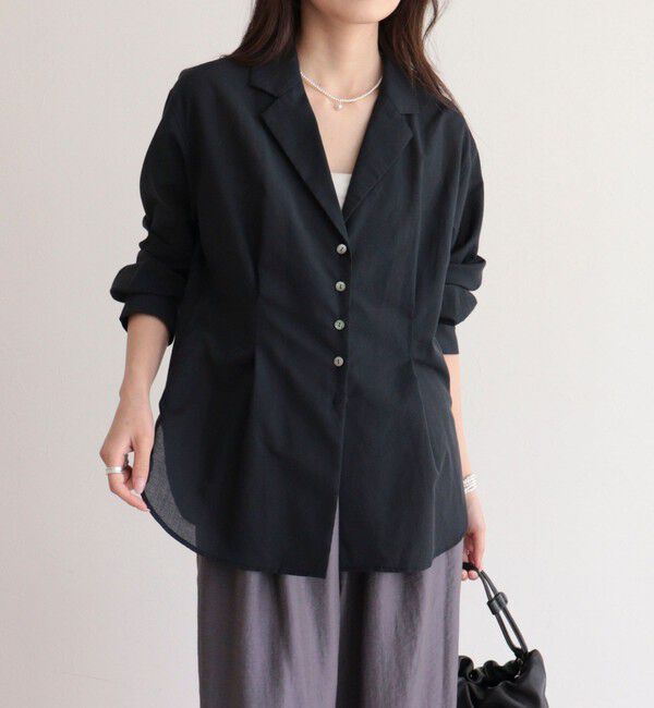 fredy emue「【人気アイテムの夏バージョン】リネン混シアーテーラードシャツ」|シャツ・ブラウス|