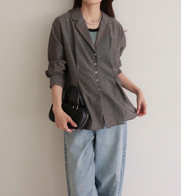 fredy emue「【人気アイテムの夏バージョン】リネン混シアーテーラードシャツ」|シャツ・ブラウス|グレー