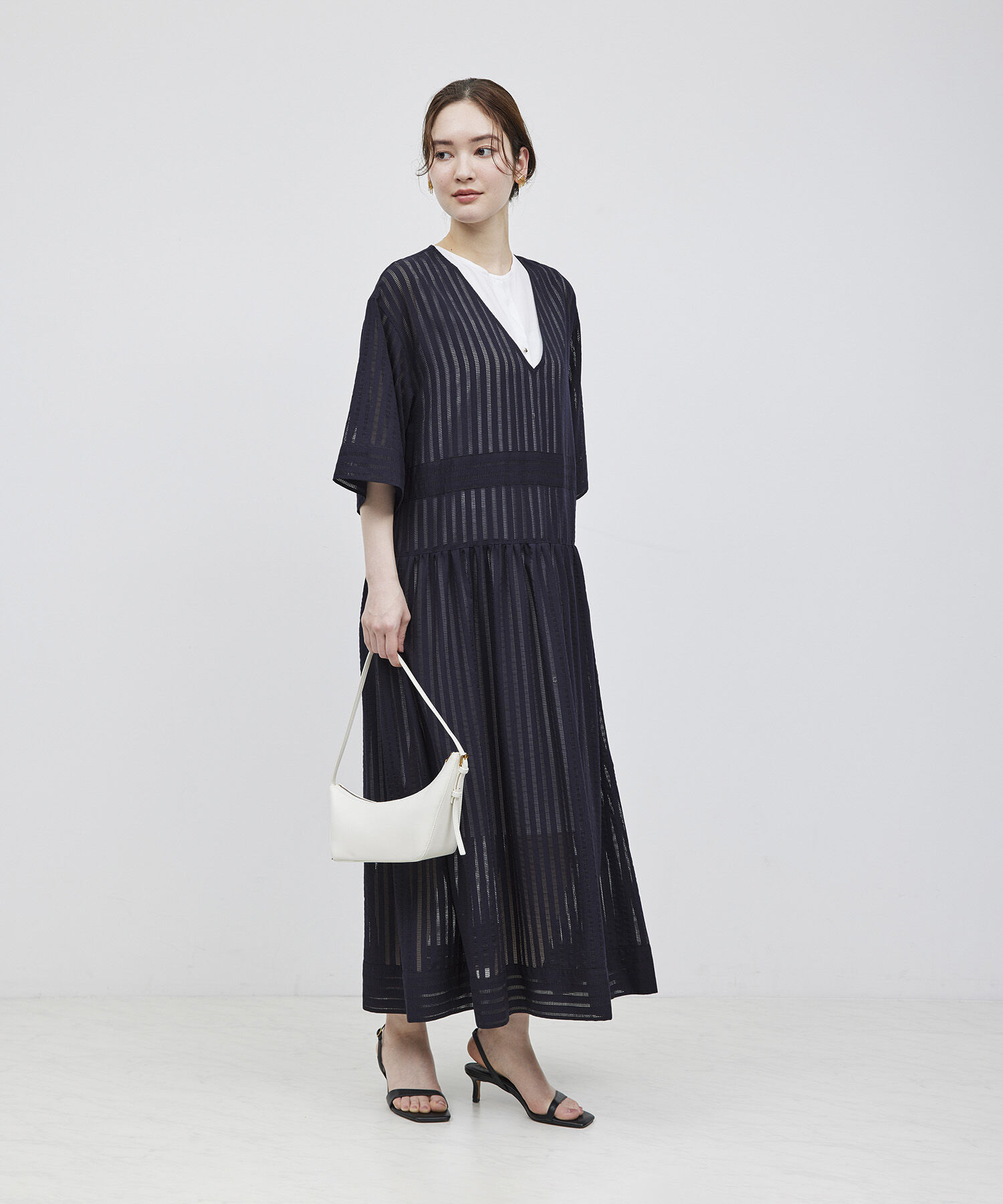 ROPE「シャドーストライプ/楊柳 レイヤードワンピース」|ワンピース|