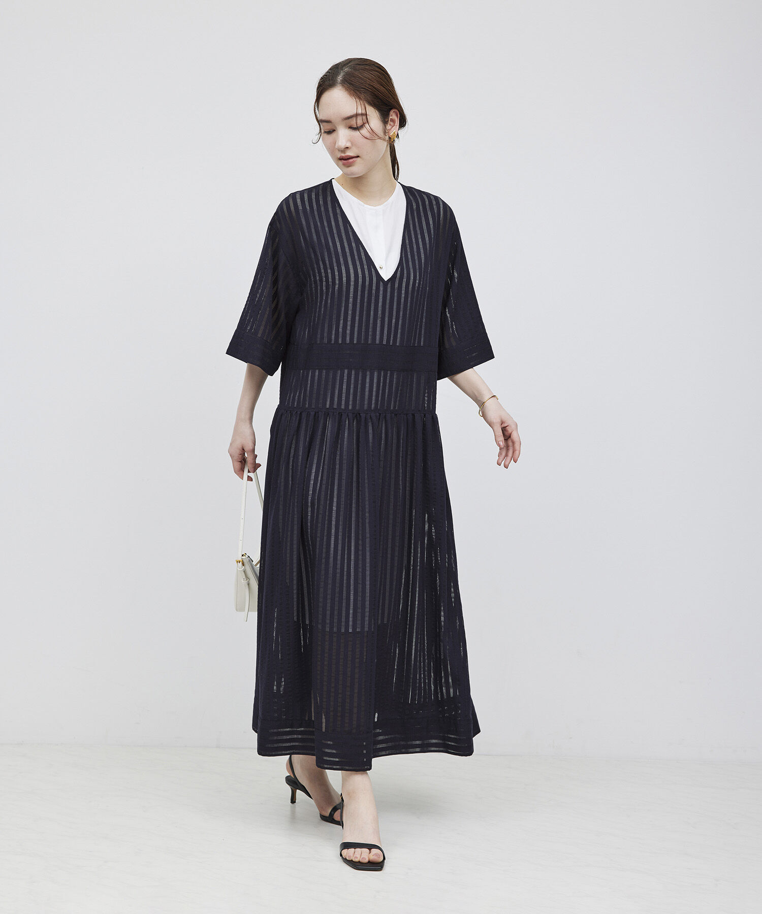 ROPE「シャドーストライプ/楊柳 レイヤードワンピース」|ワンピース|